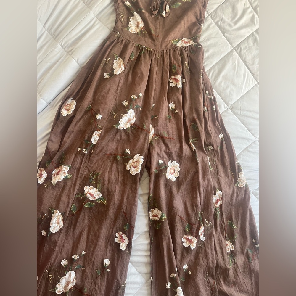 HYFVE Brown Floral Wide Leg Jumpsuit